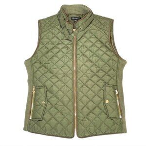 Shinestar Olive Green Gold Brown Quilted Vest Sz M